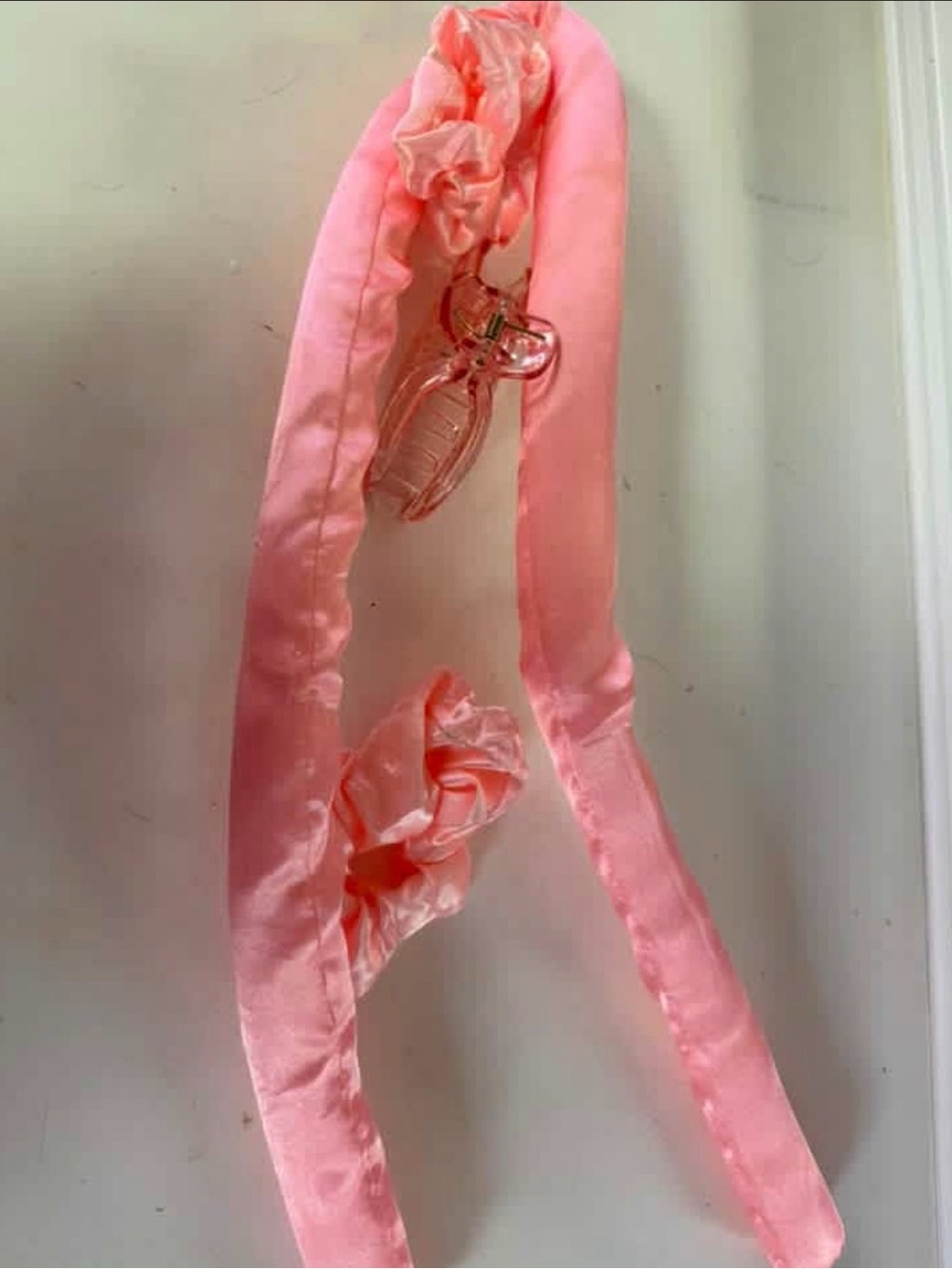 Satin Pink heatless curl set with Matching Clip